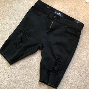 Distressed black denim shorts Holister